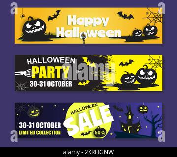 Happy Halloween Banner Vorlage Set Vector Papierschnitt Illustration Stock Vektor