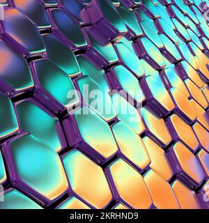 Glänzende Metallsechsecke. 3D-generiertes Bild. Rendern. Stockfoto