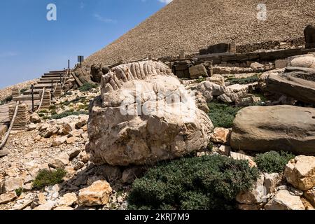 Berg Nemrut, Nemrut Dagi, Westterrasse, Löwenkopf Statue, Commagene Königreich, Kahta, Provinz Adıyaman, Türkei, Asien Stockfoto