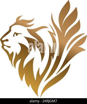 Abbildung: Goldener Löwenkopf. Lion Luxury-Logo-Design Stock Vektor