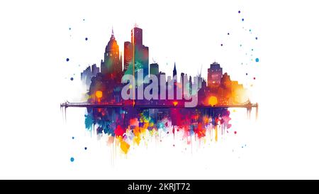 Vector City Skyline Illustration in Aquarellen isoliert auf hellem Hintergrund Stock Vektor