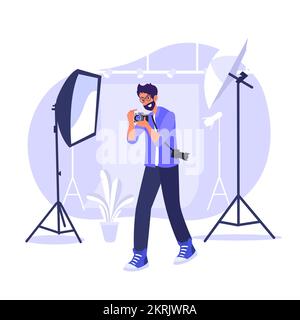 Mann-Fotograf-Charaktervektor. Fotograf Figur Flache Cartoon-Illustration Stock Vektor