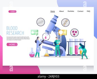 Design-Vorlage für die Landing-Page der Website für Blutforschungsvektoren Stock Vektor