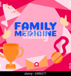 Inspiration zeigt Zeichen Familienmedizin, Internetkonzept entwickelt, um Familienmitgliedern grundlegende Gesundheitsversorgung zu bieten Stockfoto