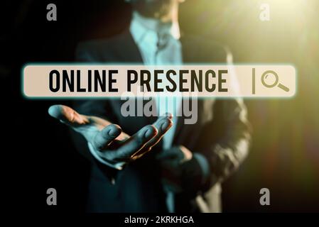 Schreiben Anzeigen von Text Online-Präsenz, Internet-Konzept Existenz einer Person kann über eine Online-Suche gefunden werden Stockfoto