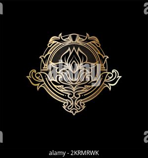 Illustration goldener Figuren im Art-Deco-Stil. Logotypisierung in luxuriöser und raffinierter Weise. Ornamentla-Logo. Stock Vektor
