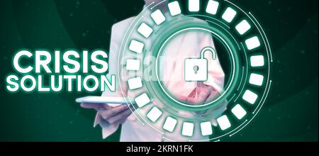Schild, das eine Krisenlösung anzeigt, ein Internet-Konzeptprozess, mit dem ein Unternehmen mit einem Störfaktor umgeht Stockfoto