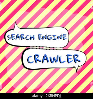 Textüberschrift mit Suchmaschinen-Crawler, Business Idea-Programm oder automatisiertem Skript, das im Internet surft Stockfoto