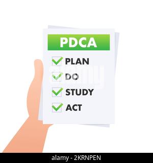 PDCA – Plan Do Check Act, Qualitätszyklus. Verbesserungswerkzeug. Darstellung des Vektormaterials. Stock Vektor