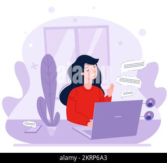 Freiberufler im Home Office, der Online-Chat führt Stock Vektor