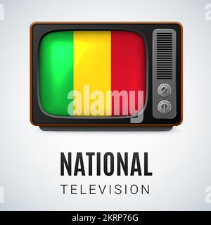Vintage TV und Flag of Mali als Symbol National Television. Tele-Empfänger mit malischer Flagge Stock Vektor