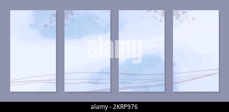 Social-Media-Set violett-blaue Vorlagen Abstrakt, Aquarell, Layout von Social-Media-Geschichten, mobile Apps, Banner und Werbedesign. Vektordarstellung Stock Vektor