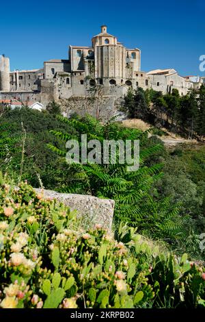 Blick auf Irsina, Landschaft um Irsina, Provinz Matera, Region Basilikata, Italien Stockfoto