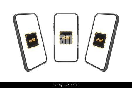 ESIM card Chip unterzeichnen. Embedded SIM-Konzept. Neue mobile Kommunikationstechnik. Vector lieferbar Abbildung: Stock Vektor