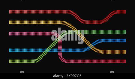 Eisenbahnschienen. Bahngleise. Geländer und Schläfer. Darstellung des Vektormaterials. Stock Vektor