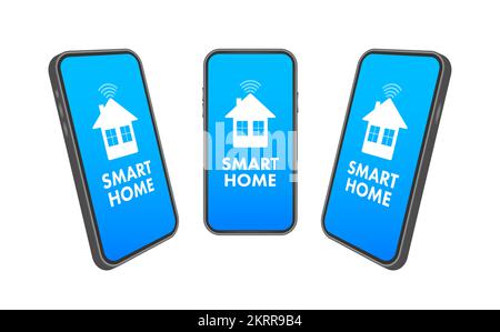 Smart-Home-Konzept. Intelligente Systeme und Technologien auf dem Smartphone-Bildschirm. Darstellung des Vektormaterials. Stock Vektor