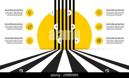 Infografik-Vorlage mit Symbolen und 6 Optionen oder Schritten. Kann für Workflow-Layout, Diagramm, Banner, webdesign verwendet werden. Vektorgrafik Stock Vektor