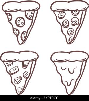 Pizza Slice Vector Logo Icon Collection in Pepperoni und anderen Belägen Stock Vektor