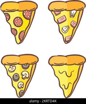 Niedliche Cartoon Pizza Slice Figur mit Käsegarnitur in Vector Illustration Stock Vektor