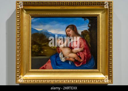 accademia carrara Kunstgalerie: madonna und Kind, tiziano vecellio, 1507, bergamo, italien Stockfoto