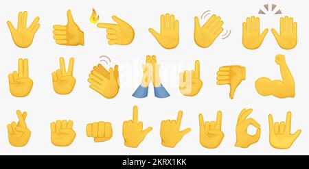 Emoji-Handsymbole. Symbole für Hände mit Gestensteuerung eingestellt. Gesten, Signale und Zeichensymbole mit unterschiedlichen Händen Stock Vektor