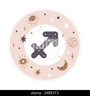 Schütze Horoskop Zeichenvektor - Sternzeichen Astrologie Element. Esoterisches Symbol für Logo oder Symbol. Stock Vektor