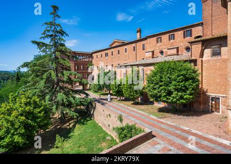 Benediktinerkloster und Kloster Monte Oliveto Maggiore, Provinz Siena, Toskana, Italien Stockfoto