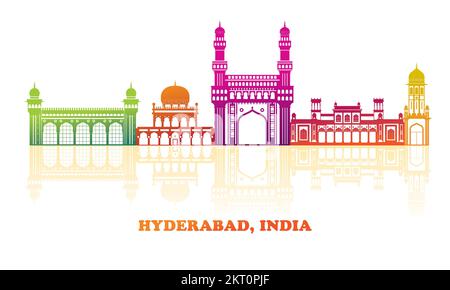 Farbenfrohes Skyline-Panorama der Stadt Hyderabad, Indien - Vektordarstellung Stock Vektor