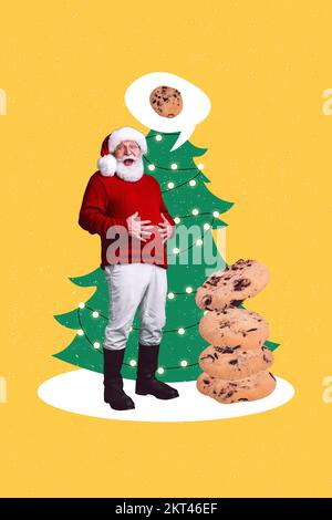 Weihnachten Postkartencollage mit lustigen, flippigen weihnachtsmann Traum über köstliche Ingwerkekse für die Silvesterparty Stockfoto