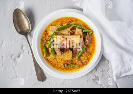 Sayur Nangka oder Gulai Nangka sind indonesische Gerichte aus jungen Jackfrüchten, die in Kokosmilch und Langbohnen und Fleisch gekocht werden Stockfoto