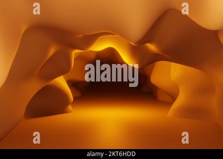 Orange leuchtende leere Minenhöhle 3D Szene Rendern. Stockfoto