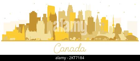 Silhouette der Skyline von Canada City mit goldenen Gebäuden isoliert auf Weiß. Vektordarstellung. Konzept mit historischer Architektur. Kanadas Stadtbild mit Stock Vektor