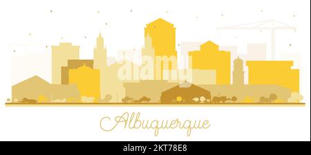 Silhouette der Skyline von Albuquerque New Mexico City mit goldenen Gebäuden isoliert auf Weiß. Vektordarstellung. Albuquerque, USA, mit Wahrzeichen. Stock Vektor