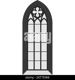 Kirchenfenster, Buntglasfenster im gotischen Stil im Tempel, katholische Kathedrale, Vektor Stock Vektor