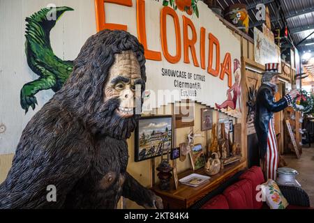 Bigfoot und Onkel Sam im Showcase of Citrus, einer Zitrusattraktion am Straßenrand in Clermont, Florida, südöstlich von Orlando. (USA) Stockfoto