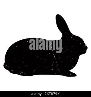 Schwarze Seitensilhouette eines Kaninchens, hervorgehoben auf weißem Hintergrund. Stock Vektor