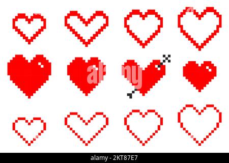 Herzform Symbol legt Pixelstil fest. Vektordarstellung Stock Vektor
