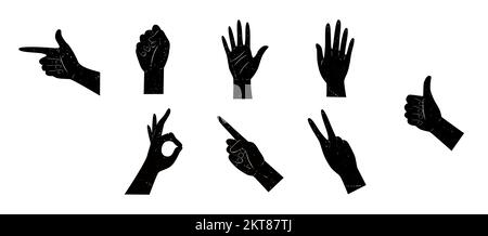 Vektorsammlung von Frauenhänden mit verschiedenen Gesten. Stock Vektor