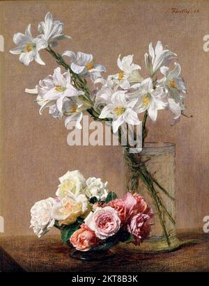 Rosen und Lilien von Henri Fantin-Latour (1836-1904), Öl auf Leinwand, 1888 Stockfoto