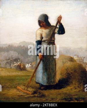 Frau mit einem Rake von Jean-Francois Millet (1814-1875), Öl auf Leinwand, c. 1856/7 Stockfoto