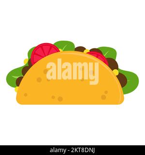 Tacos mit Fleisch und Gemüse. Traditionelles mexikanisches Fast Food. Taco-Mexiko-Essen. Isolierter weißer Hintergrund. Stock Vektor