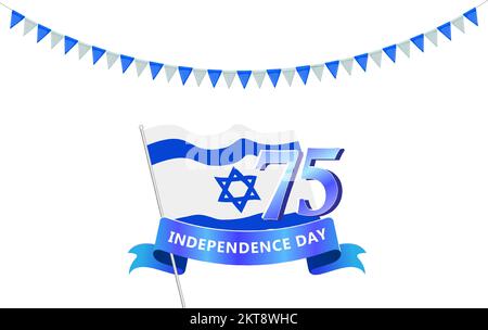 Israelischer Unabhängigkeitstag. Banner mit isolierter Flagge auf weiß. Stock Vektor