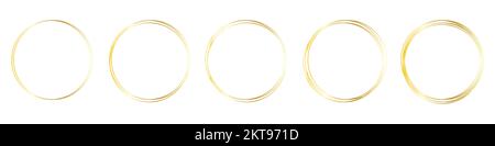 Satz goldener runder Rahmen auf weißem Hintergrund. Sammlung handgezeichneter Doodle Golden Circle. Vektordarstellung Stock Vektor