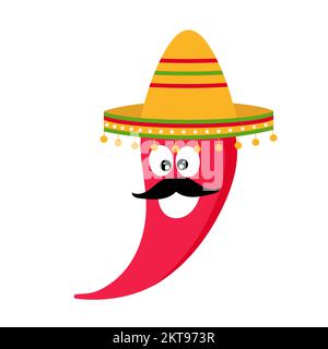 Vektordarstellung für Cinco de Mayo mit Chili-Pfeffer. Chili-Pfeffer in Sombrero. Stock Vektor