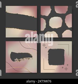 Trendige Hintergründe mit Farbverläufen und Textrahmen. Coole quadratische Vorlage für Post in sozialen Medien, digitales Marketing, Verkaufsförderung. Flüssigkeit Stock Vektor