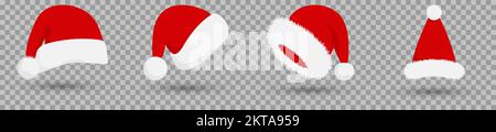 Weihnachtsmann-Hüte. Vektordarstellung auf transparentem Hintergrund isoliert Stock Vektor