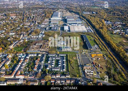 Luftbild, Gewerbegebiet Europastraße, Industriepark Schalker Verien, Baustelle und Neubau, Zirkus Probst, Gelsenkirchener Weihnachtscircus, Gelsenkirc Stockfoto