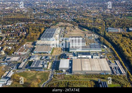 Luftbild, Gewerbegebiet Europastraße, Industriepark Schalker Verein, Baustelle und Neubau, Gelsenkirchen-Bulmke-Hüllen, Gelsenkirchen, Ruhrgebiet, Nor Stockfoto