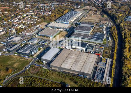 Luftbild, Gewerbegebiet Europastraße, Industriepark Schalker Verein, Baustelle und Neubau, Gelsenkirchen-Bulmke-Hüllen, Gelsenkirchen, Ruhrgebiet, Nor Stockfoto