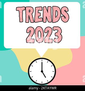 Schild mit Trends 2023, Konzept bedeutet vorherrschende Tendenz für das kommende Jahr, umfassend online diskutiert Stockfoto